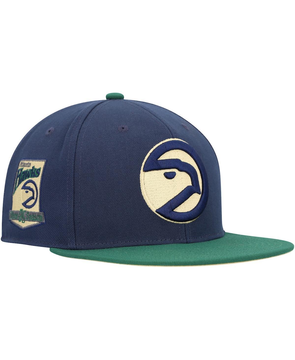 Mens Mitchell & Ness /Green Atlanta Hawks 25 Seasons Hardwood Classics Grassland Fitted Hat Blue Product Image