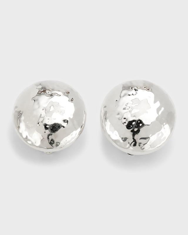 Womens Classico Sterling Silver Hammered Button Clip-On Earrings - Silver Product Image