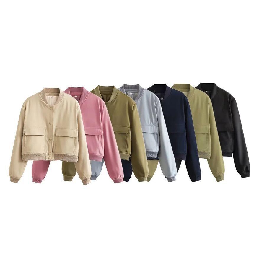 Plain Button Bomber Jacket Product Image