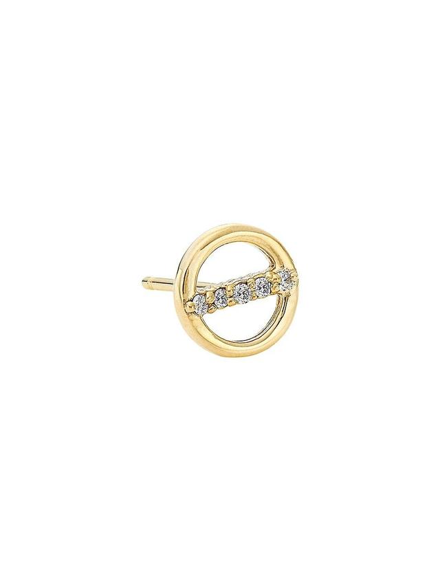 Womens 14K Yellow Gold & 0.04 TCW Diamond Single Open Circle Stud Earring Product Image