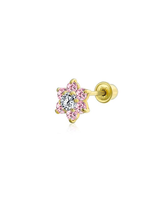 Bling Jewelry Tiny Pink Cubic Zirconia Flower Helix Cartilage Ear Lobe Piercing Daith Cz 1 Piece Stud Earring For Women 14K Gold Screw back 4MM Product Image