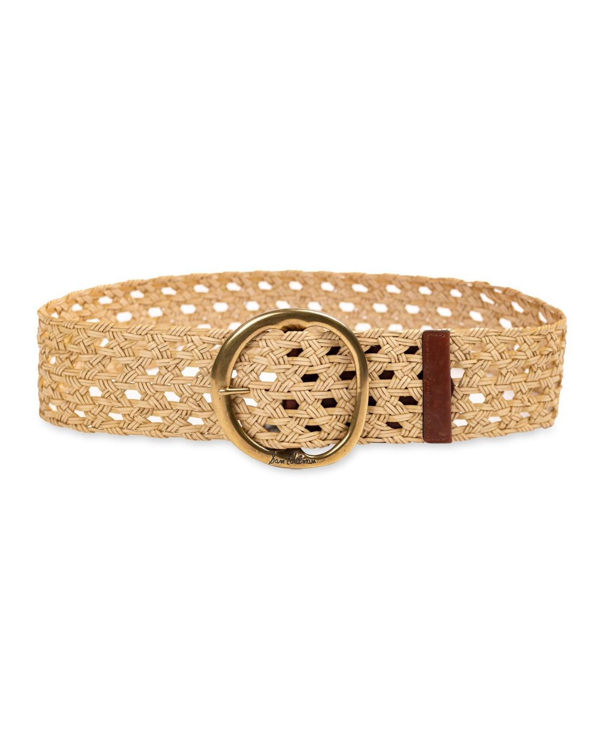 Sam Edelman Womens Woven Leather Belt with Circular Center Bar Buckle Product Image