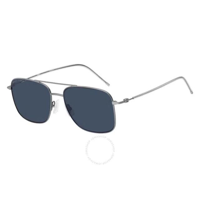 HUGO BOSS Blue Rectangular Men's Sunglasses Boss 1310/s R81 58 In Gray Product Image