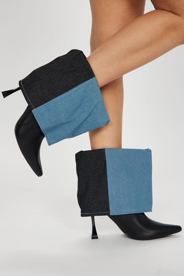 Celine Denim Overlay Booties - Black/combo Product Image