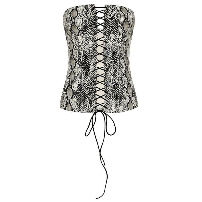 Snake Print Lace-Up Corset Tube Top Product Image