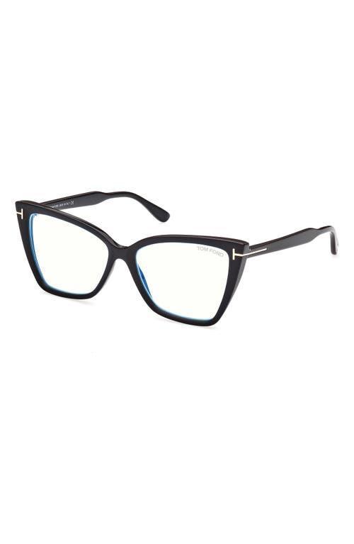 TOM FORD 55mm Cat Eye Blue Light Blocking Glasses In Black/other Product Image