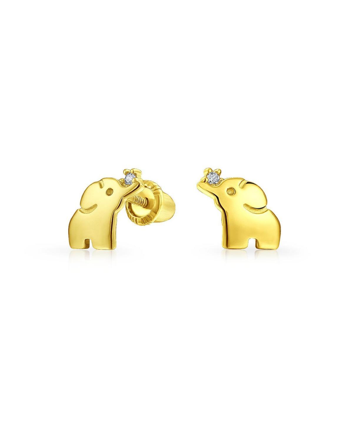 Bling Jewelry Tiny Minimalist Cz Accent Zoo Animal Child Lucky ElephantYellow 14K Gold Stud Earrings For Women Screwback Product Image