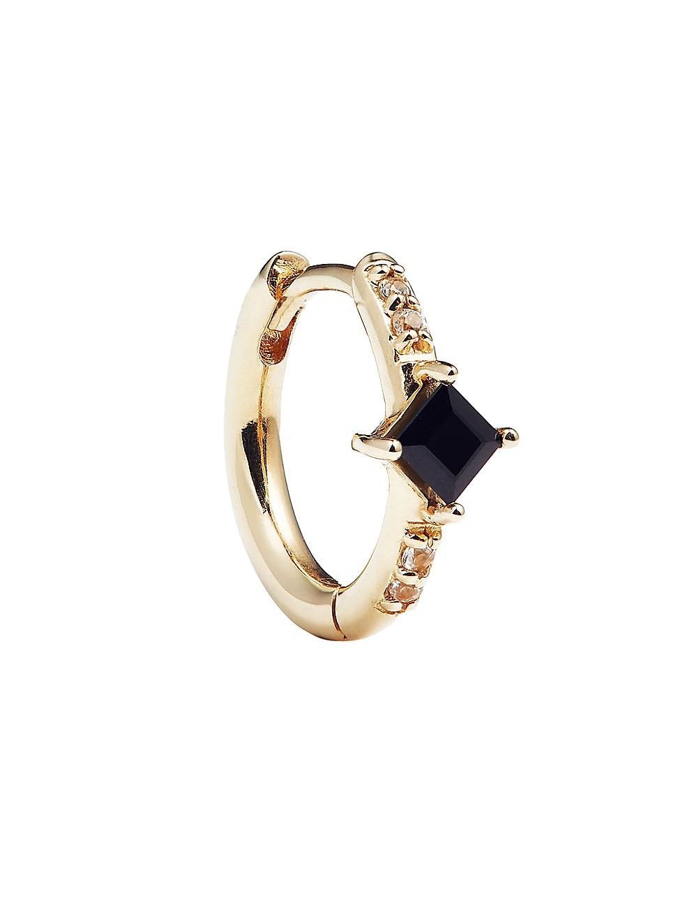 Womens Goldtone, Black Onyx & White Sapphire Single Huggie Hoop Earring Product Image