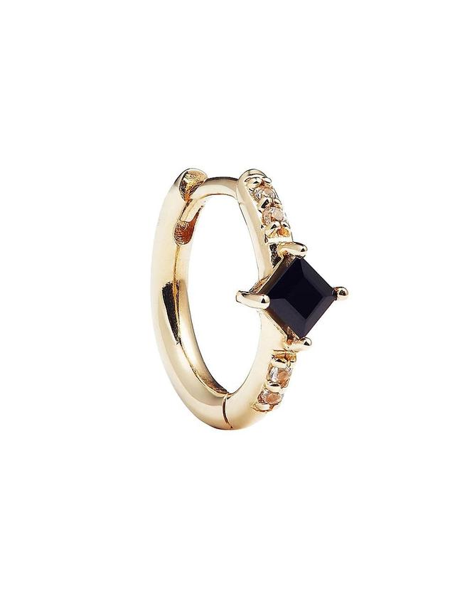 Womens Goldtone, Black Onyx & White Sapphire Single Huggie Hoop Earring Product Image