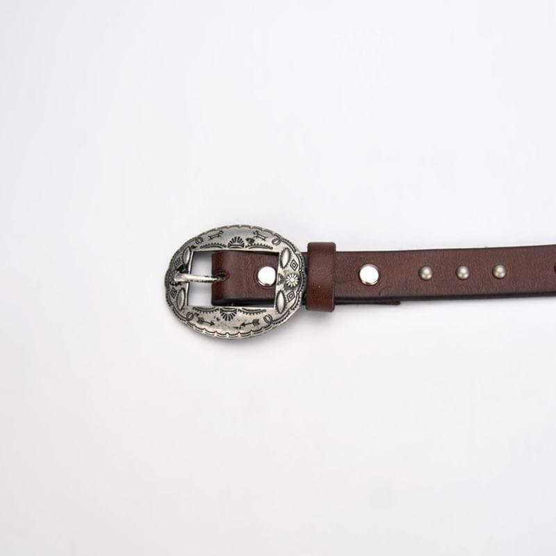 Engraved Buckle Rhinestone Studded Belt Product Image