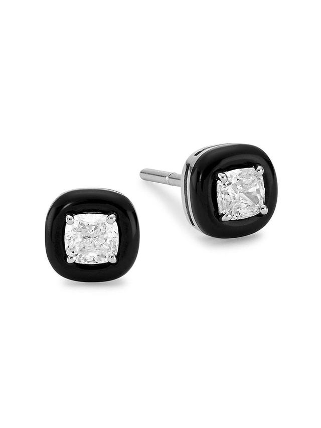 Womens Oui 18K White Gold, Black Enamel & Diamond Stud Earrings Product Image