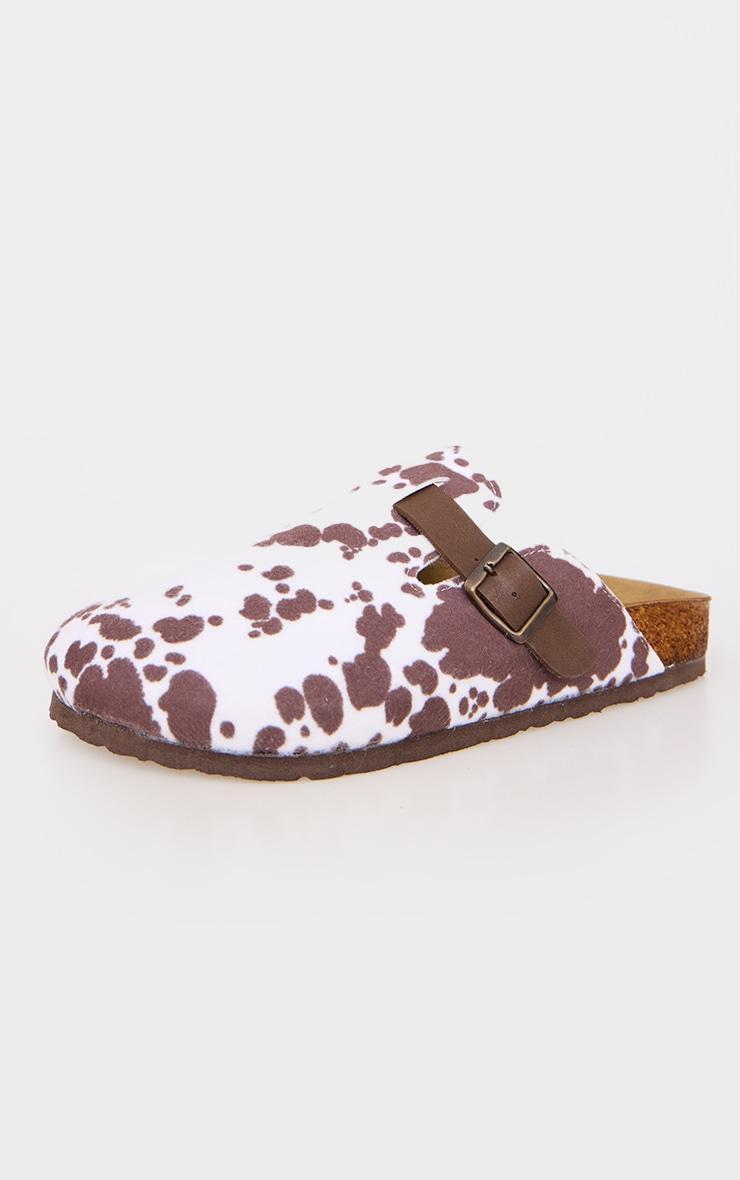 Cow Print Faux Suede Round Toe Buckle Mule Clogs Product Image