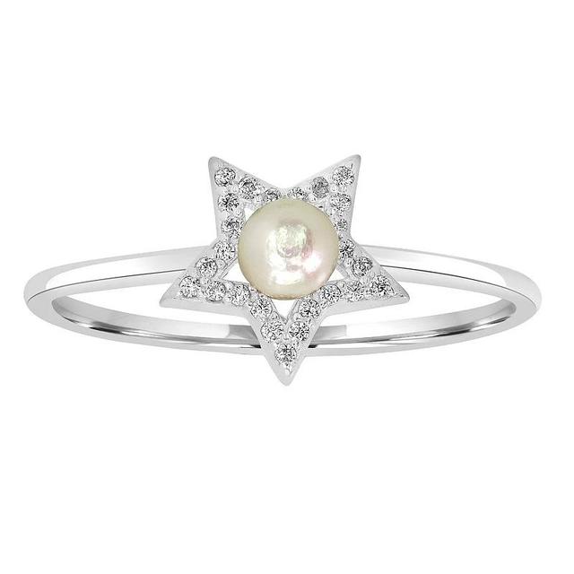 Gemistry Sterling Silver Freshwater Cultured Pearl & Cubic Zirconia Star Ring, Womens Product Image