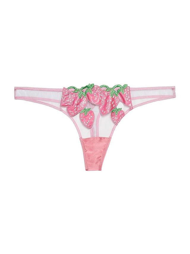 Womens Strawberry Embroidered Thong Product Image