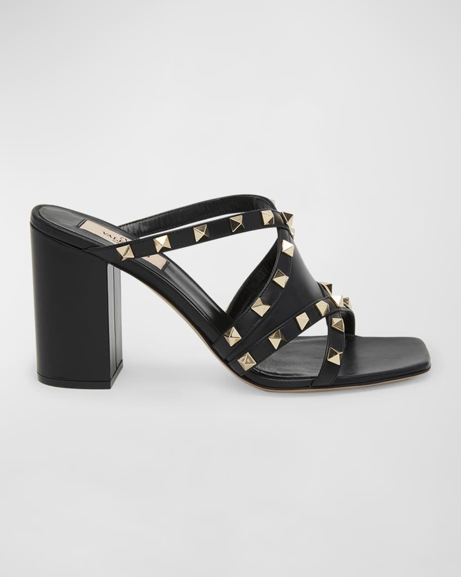 Rockstud Crisscross Leather Block-Heel Sandals Product Image