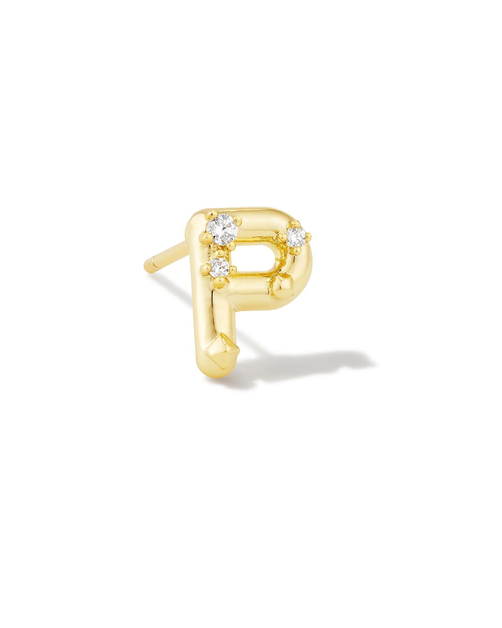 Crystal Letter Q Gold Single Stud Earring in White Crystal Product Image