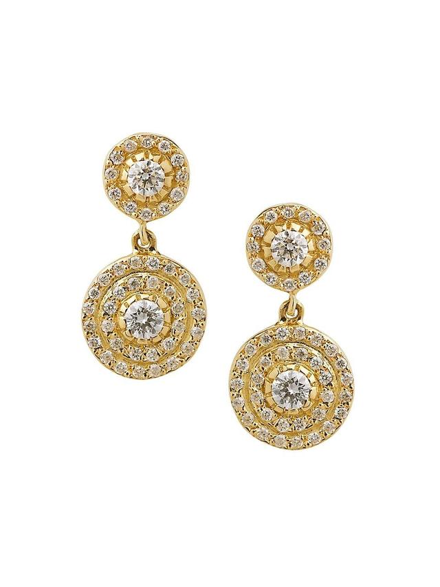 Womens Classic Double Solitaire 18K Yellow Gold & Diamond Drop Earrings Product Image