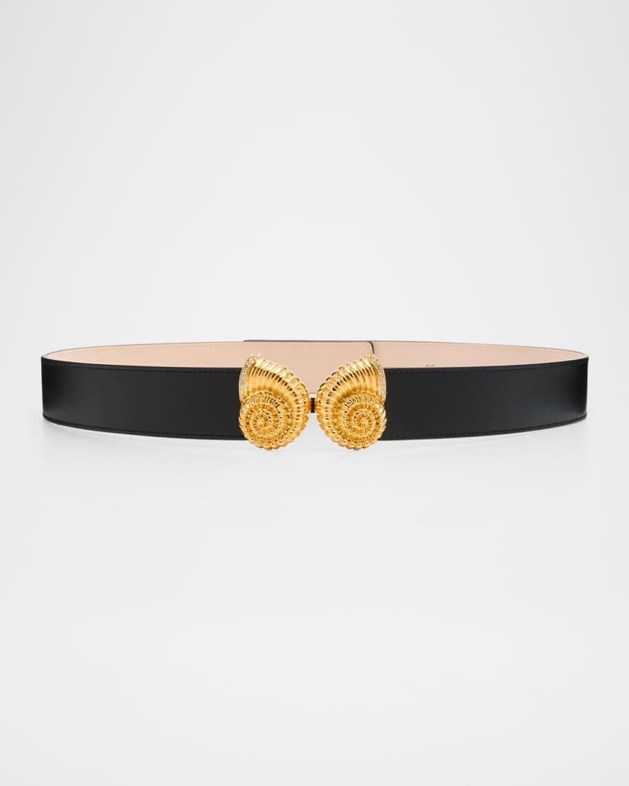 Double Snail Buckle Leather Belt Product Image