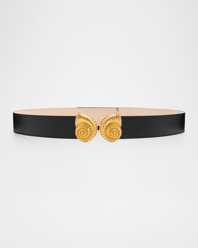 Double Snail Buckle Leather Belt Product Image