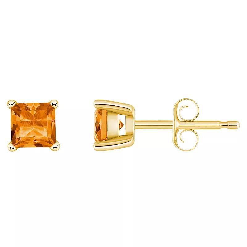 14k Gold 4 mm Princess Cut Citrine Stud Earrings, Womens, 14k Yellow Gold Product Image