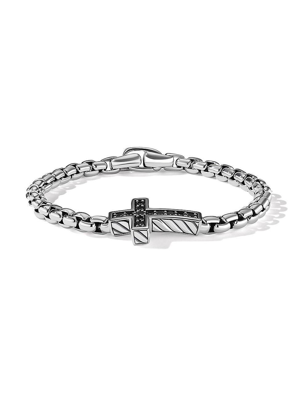 Men's Pave Cross Bracelet in Silver with Black Diamonds, 5mm, 5.5"L Product Image