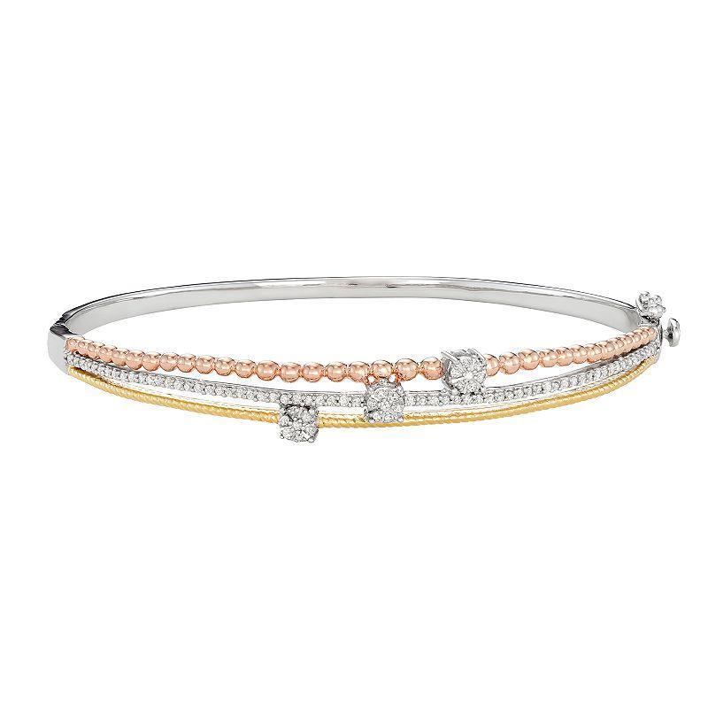 Tri-Tone 14k Gold Over Silver 3/8 Carat T.W. Diamond Bangle Bracelet, Womens Silver Tone Product Image