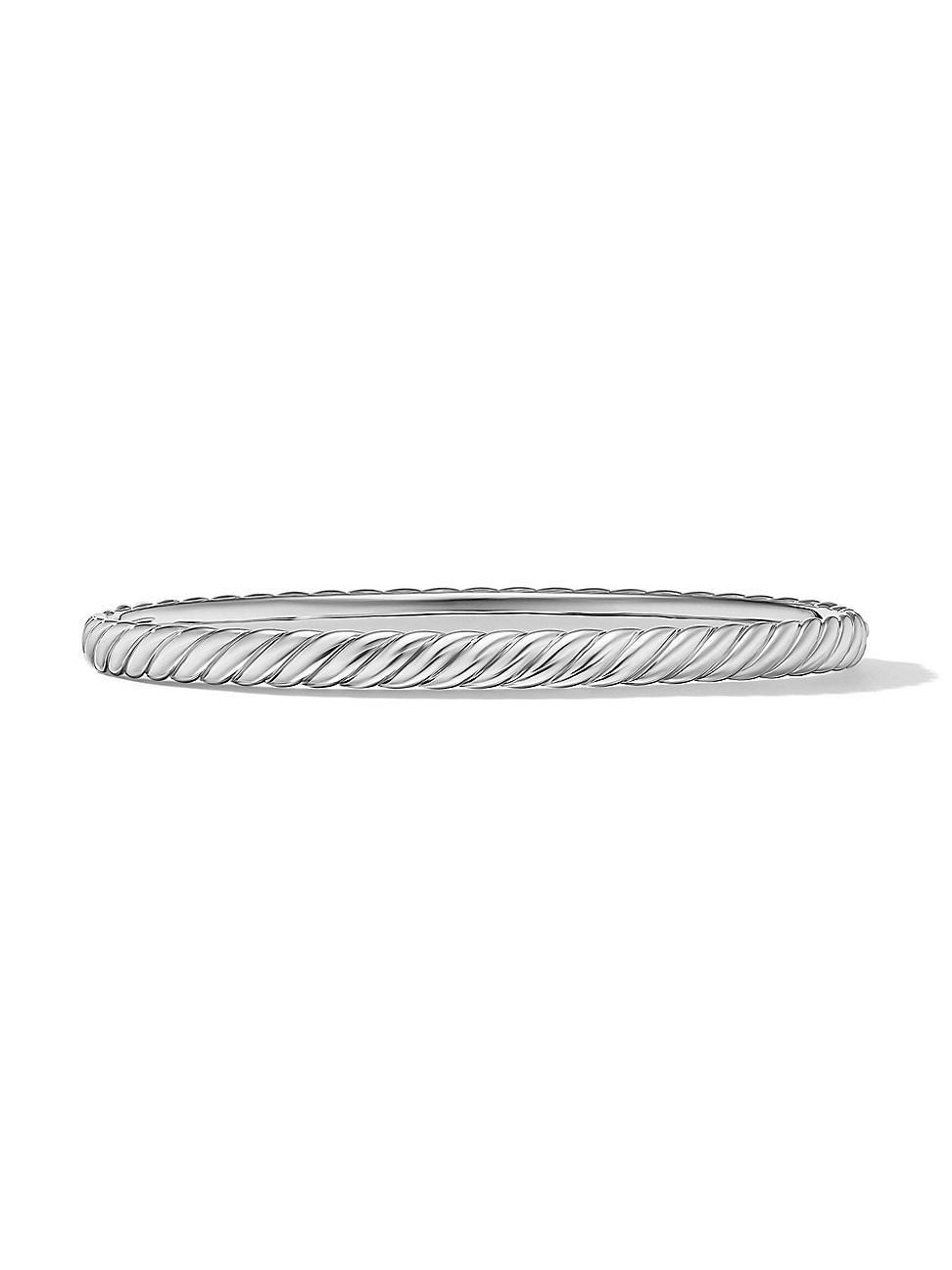 Womens Sculpted Cable Bangle Bracelet in 18K White Gold Product Image