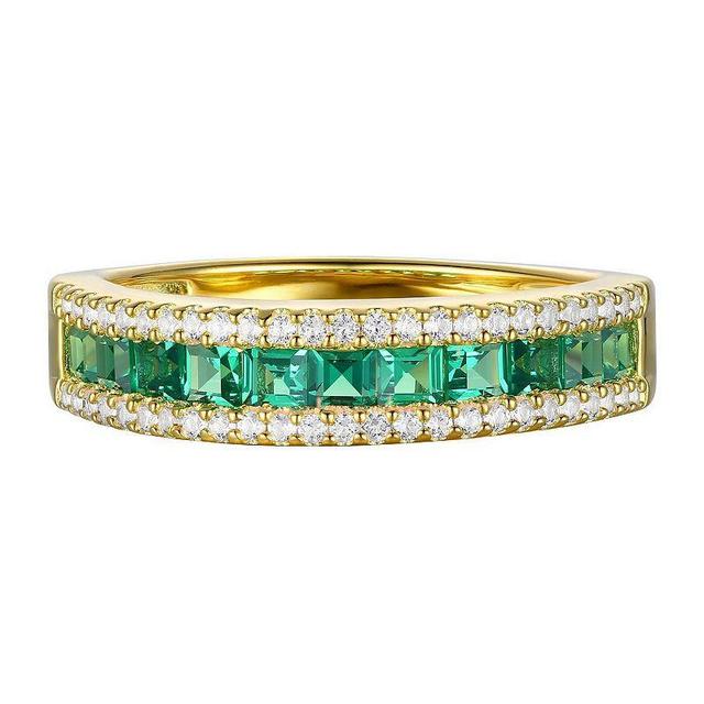 14k Gold Over Silver Lab-Created Emerald & White Sapphire Ring, Womens Gold Tone Product Image