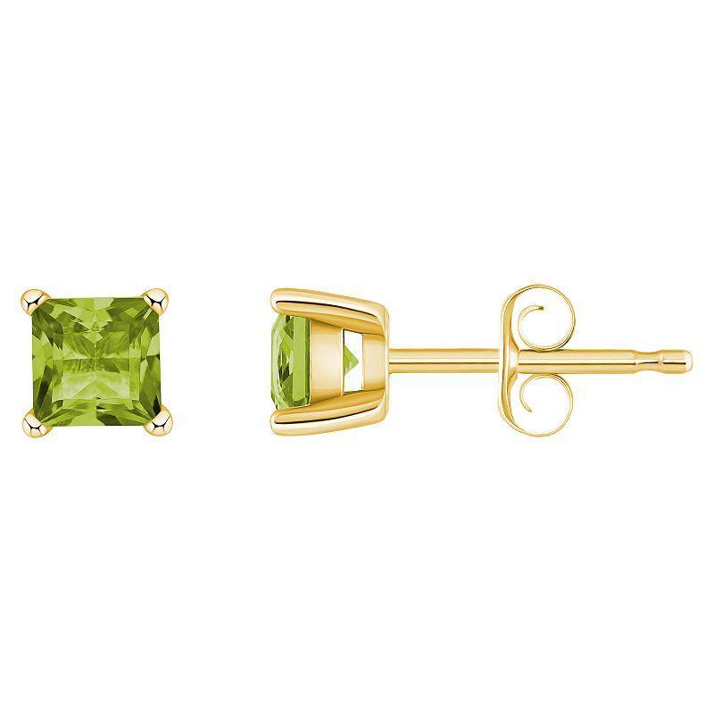 14k Gold 4 mm Princess Cut Peridot Stud Earrings, Womens, 14k Yellow Gold Product Image