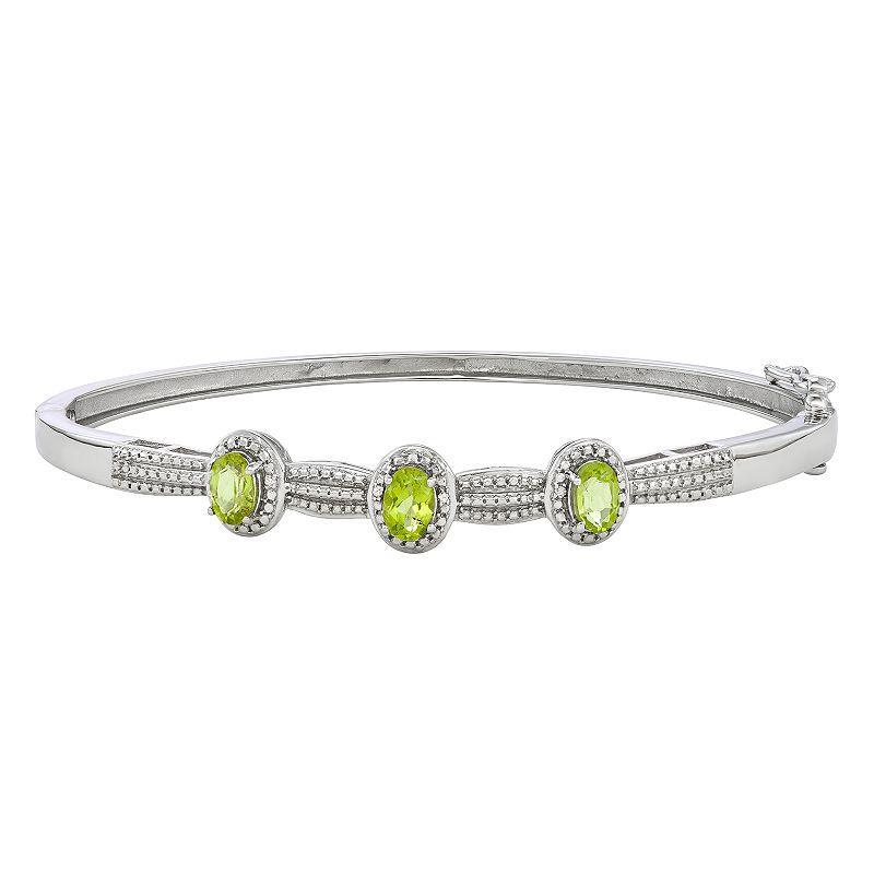 Jewelexcess Sterling Silver Gemstone & Diamond Accent Bangle Bracelet, Womens, Green Product Image