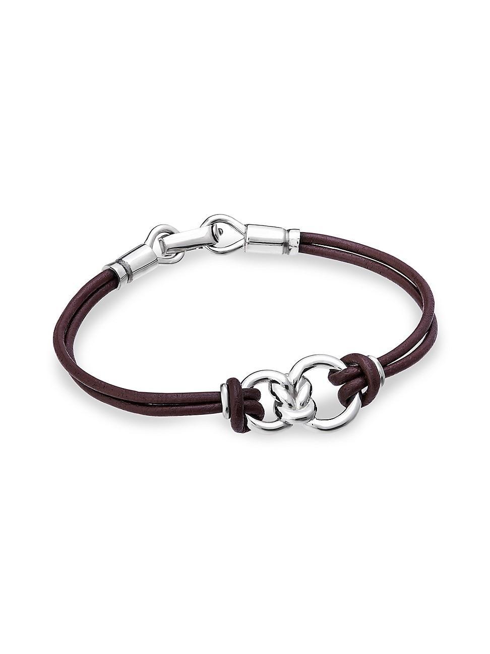 Mens Nodo Sterling Silver & Leather Bracelet Product Image