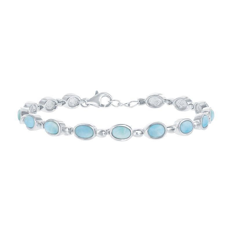 Sterling Silver Larimar Oval Bracelet, Womens Blue Product Image