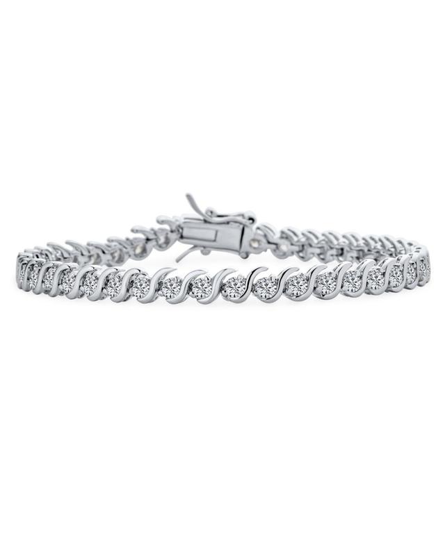 Traditional Bridal Jewelry 20 Ct Aaa Cz Round Solitaire Swirl S Wave Link Tennis Bracelet For Women Wedding Rhodium Plated Brass 7 Inch Product Image