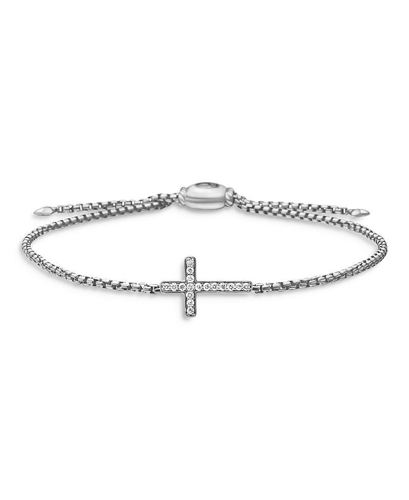 Womens Petite Pav Sterling Silver & Pav Diamond Sideways Cross Bracelet Product Image