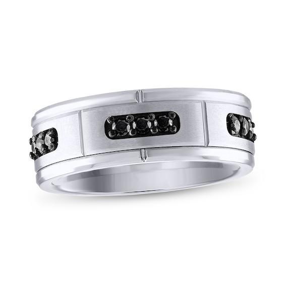 Men's 1/5 CT. T.w. Black Diamond Brushed Center Band in Tungsten Product Image