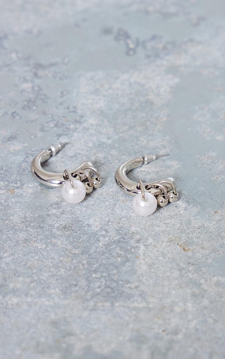 Silver Hoop Pearl Earrings Product Image