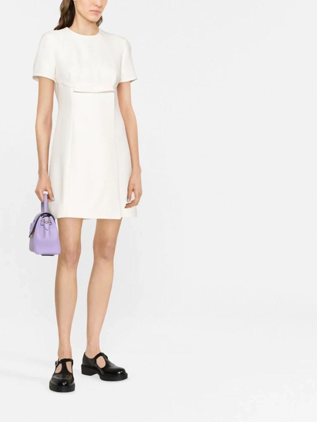 VALENTINO Bow-embellished Wool-blend Crepe Mini Dress In White Product Image