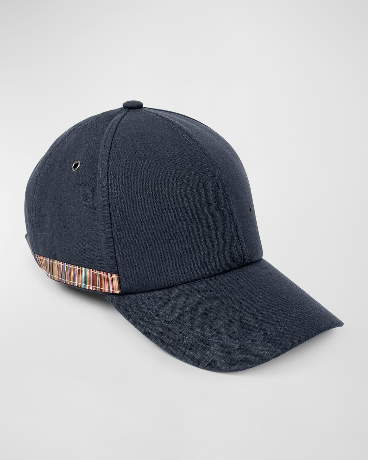 Mens Linen Baseball Cap with Stripe Trim Product Image