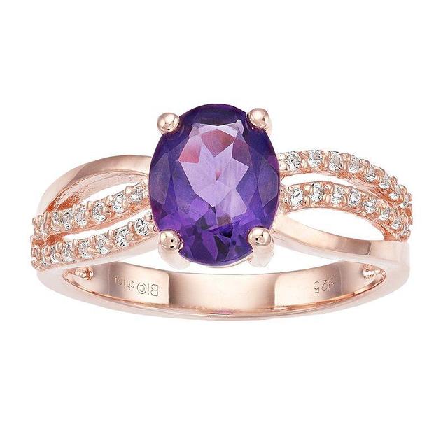 Gemminded 18k Rose Gold Over Silver Amethyst Ring, Womens Pink Tone Product Image