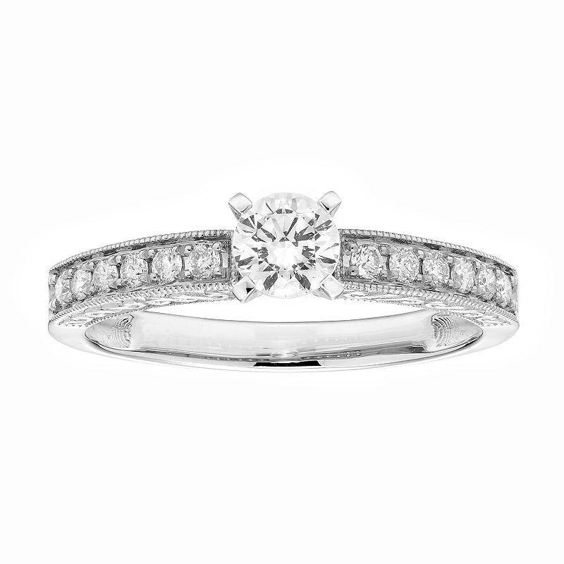 The Regal Collection 14k Gold IGL Certified Round Cut 1/2 Carat T.W. Diamond Engagement Ring, Womens White Product Image