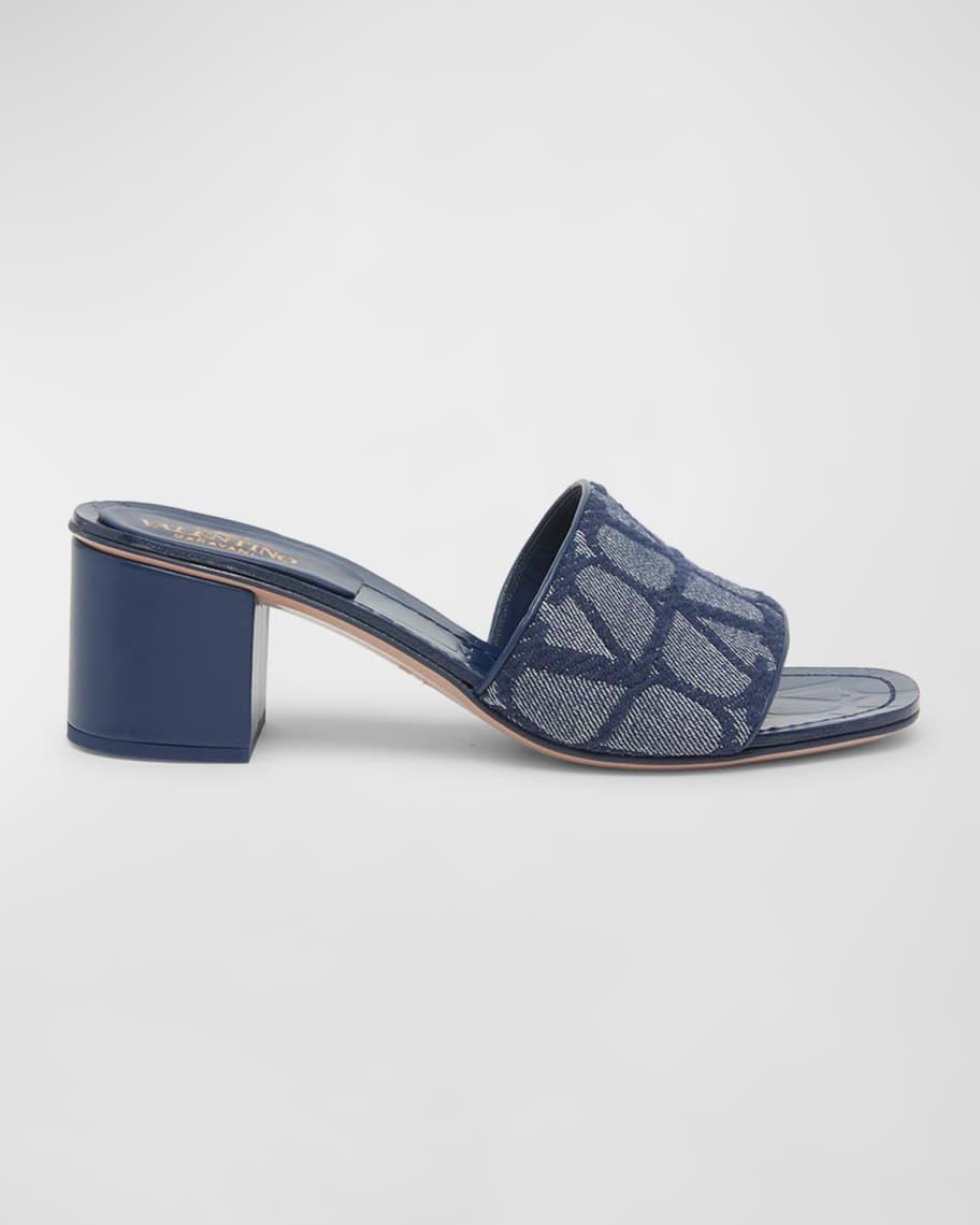 VLogo Denim Block-Heel Mule Sandals Product Image