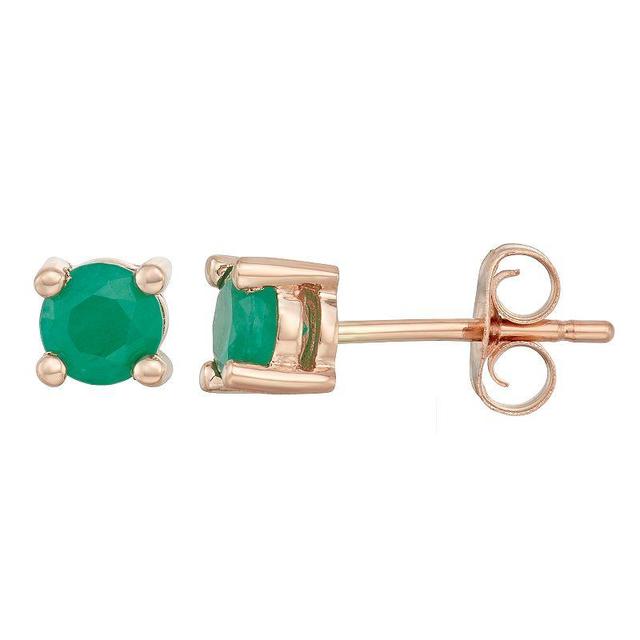 14k Gold Emerald Stud Earrings, Womens, Yellow Product Image