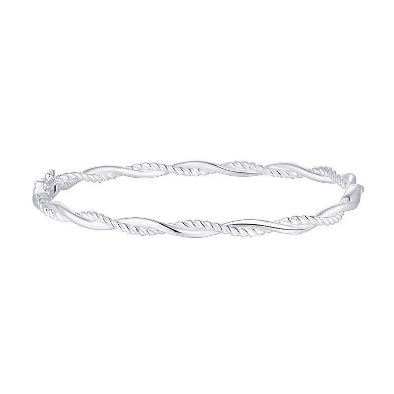 Sterling Silver Hinged Rope Twist Bangle Bracelet, Womens Product Image