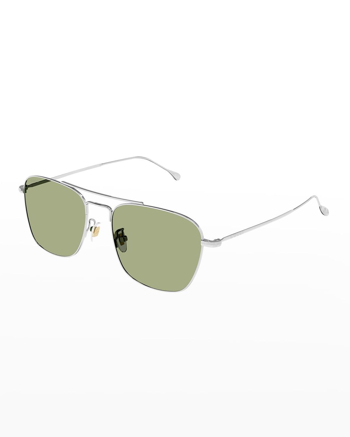 Mens Double-Bridge Metal Rectangle Sunglasses Product Image