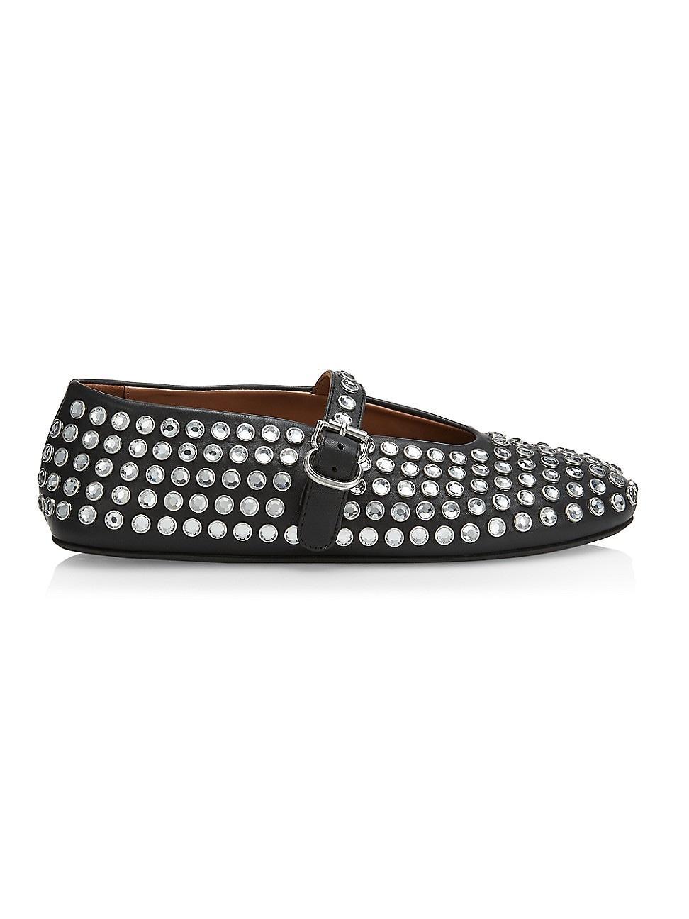 Womens Embellished Leather Mary Jane Flats Product Image