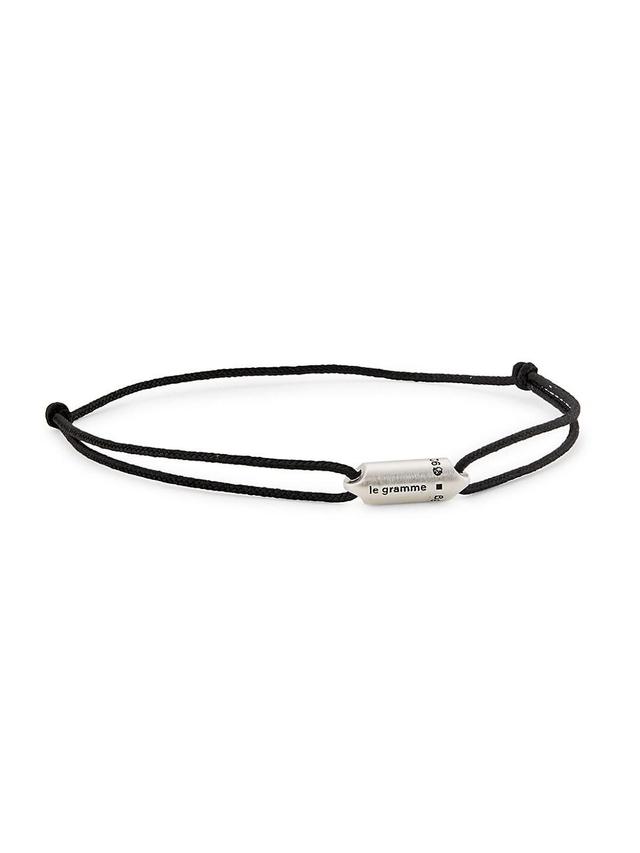 Mens 3G Brushed Sterling Silver Segment Black Cord Bracelet Product Image