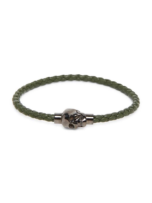 Alexander McQueen Mens Skull Braided Leather Bracelet Product Image