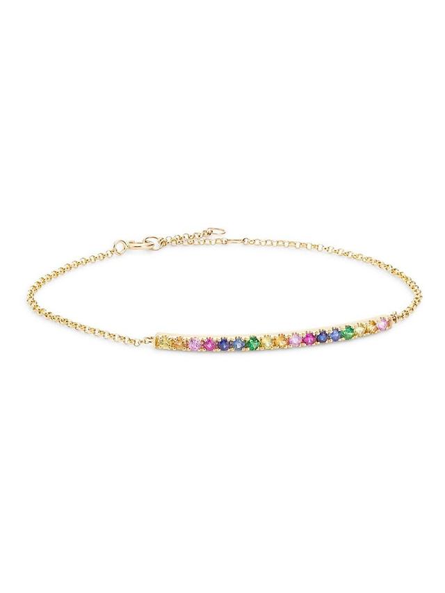 Womens 14K Yellow Gold & Sapphire Rolo Chain Bracelet Product Image