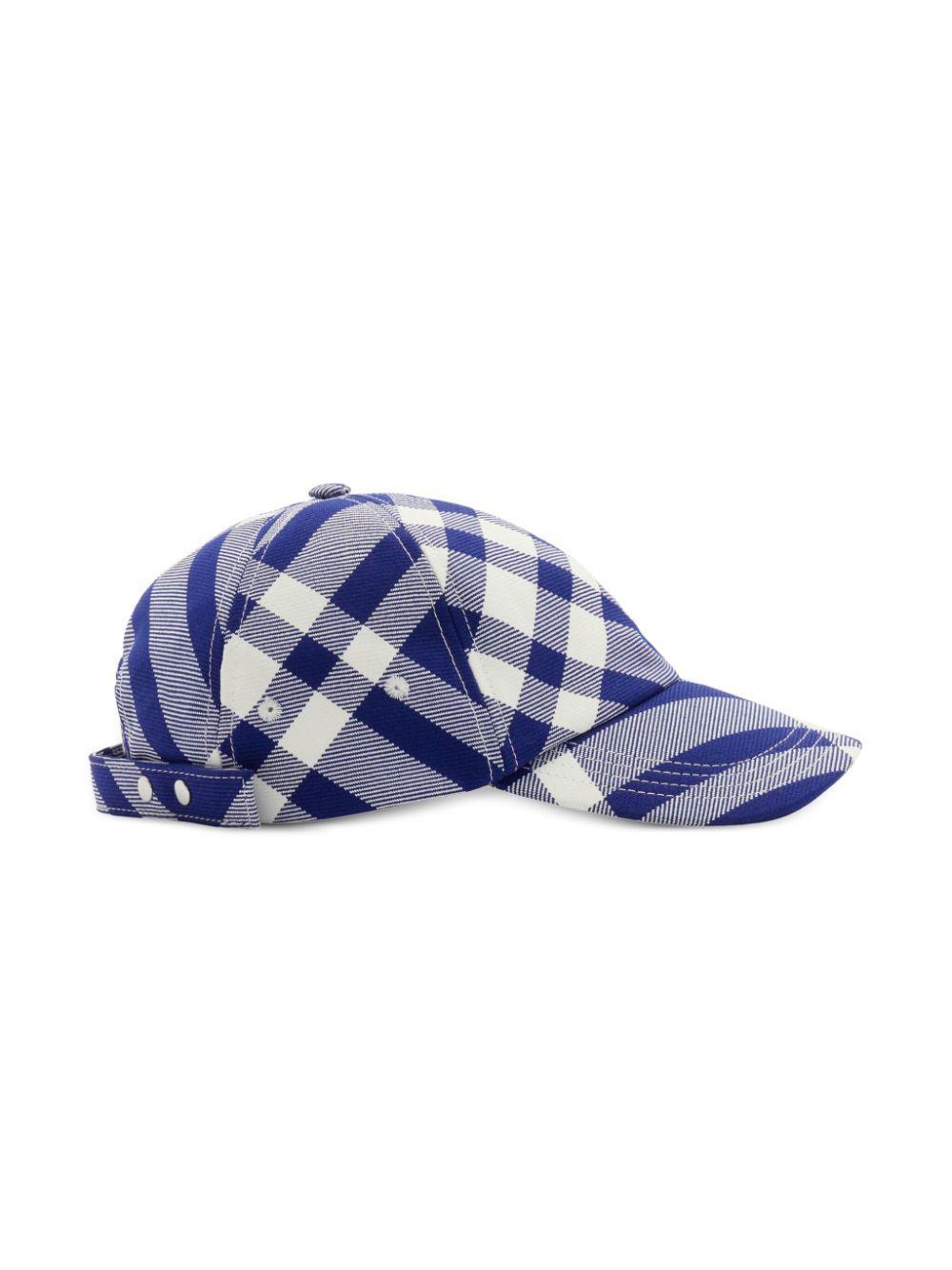 BURBERRY Hat With Check Pattern In Navy Blue Product Image