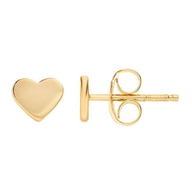 14k Gold Heart Stud Earrings, Womens, Yellow Product Image